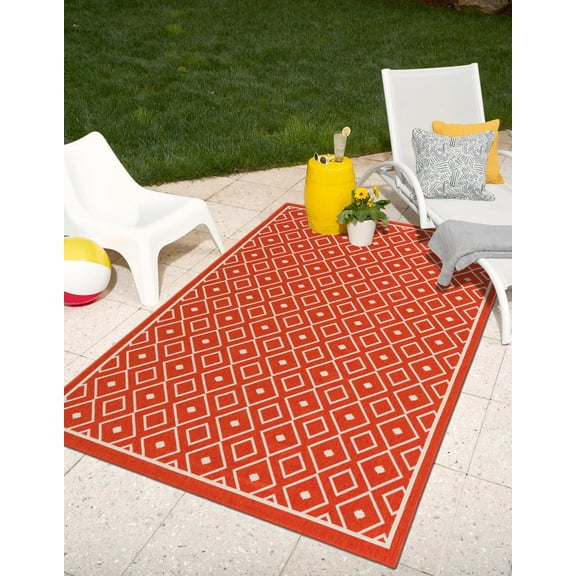 Unique Loom Outdoor Trellis Collection Area Rug - Kafes (5' 3" x 8' Rectangle Rust Red/Ivory)