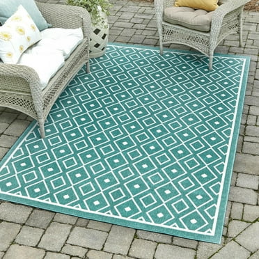 Unique Loom Outdoor Trellis Collection Area Rug - Kafes (5' 3" x 8' Rectangle Teal/Ivory)