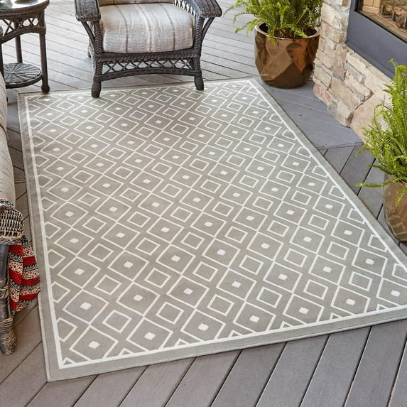 Unique Loom Outdoor Trellis Collection Area Rug - Kafes (6' x 9' Rectangle Gray/Ivory)