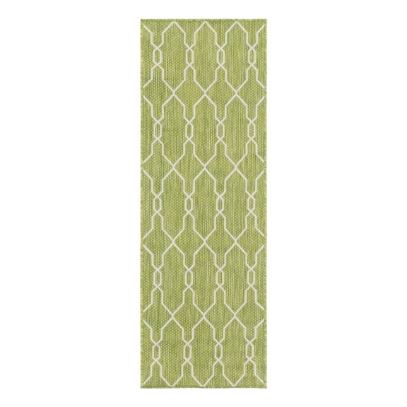 Unique Loom Outdoor Trellis Collection Area Rug - Links Trellis (2' x 6' 1" Runner Green/Ivory)