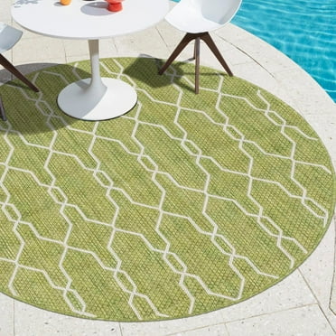 Unique Loom Outdoor Trellis Collection Area Rug - Links Trellis (4' 1" Round Green/Ivory)