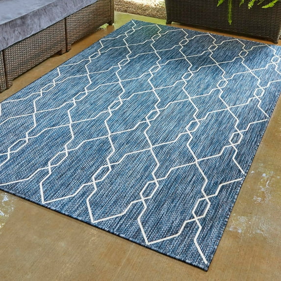 Unique Loom Outdoor Trellis Collection Area Rug - Links Trellis (7' 10" x 11' Rectangle Blue/Ivory)