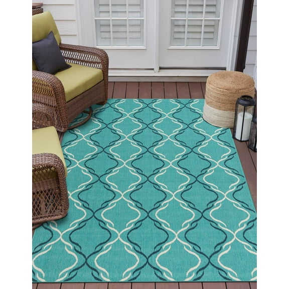 Unique Loom Outdoor Trellis Collection Area Rug - Parmaklik (4' 1" x 6' 1" Rectangle Teal/Navy Blue)