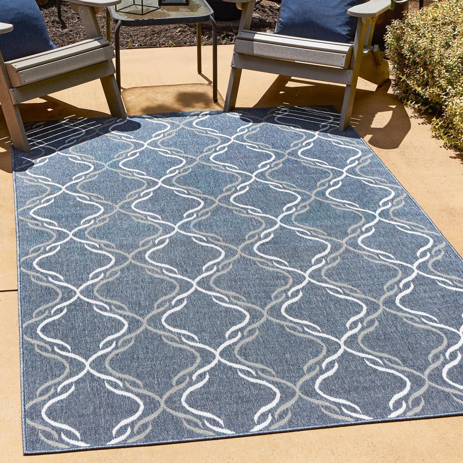 Navy Blue Abstract Flat Woven Outdoor Rug 4' x 6'
