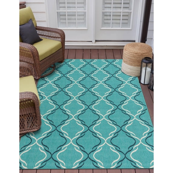Unique Loom Outdoor Trellis Collection Area Rug - Parmaklik (6' 1" x 9' Rectangle Teal/Navy Blue)