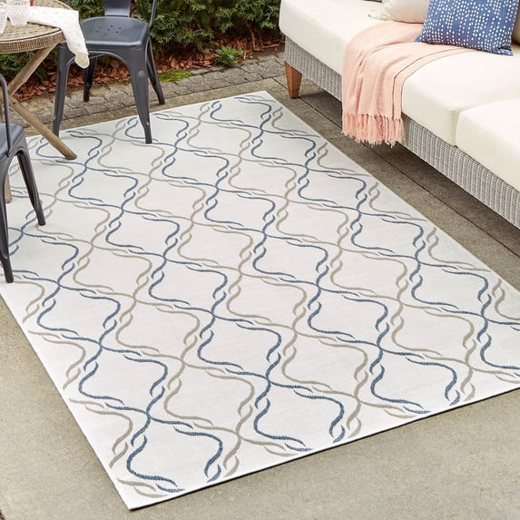 Unique Loom Outdoor Trellis Collection Area Rug - Parmaklik (6' x 9' Rectangle Ivory/Navy Blue)
