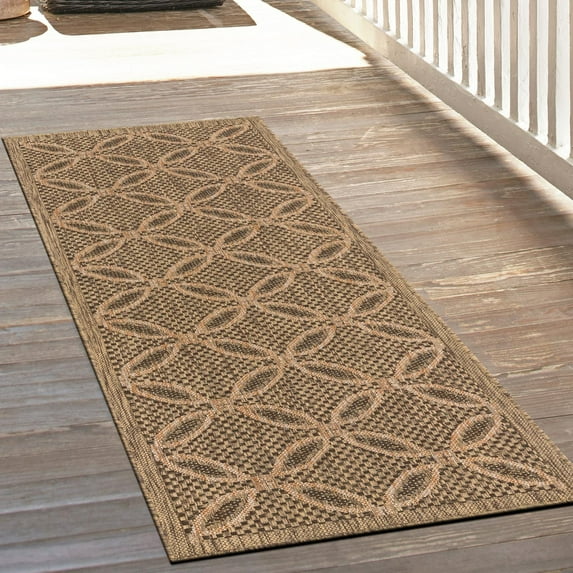 Unique Loom Outdoor Trellis Collection Area Rug - Spiral (2' 2" x 6' 1" Runner Light Brown/Brown)
