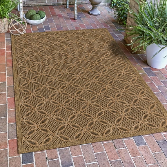 Unique Loom Outdoor Trellis Collection Area Rug - Spiral (3' 3" x 5' 1" Rectangle Light Brown/Brown)