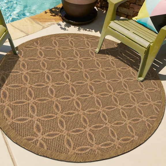 Unique Loom Outdoor Trellis Collection Area Rug - Spiral (6' Round Light Brown/Brown)