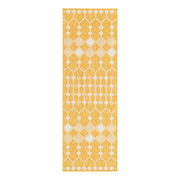 Unique Loom Outdoor Trellis Collection Area Rug - Traliccio (2' x 6' 1" Runner Yellow/Ivory)