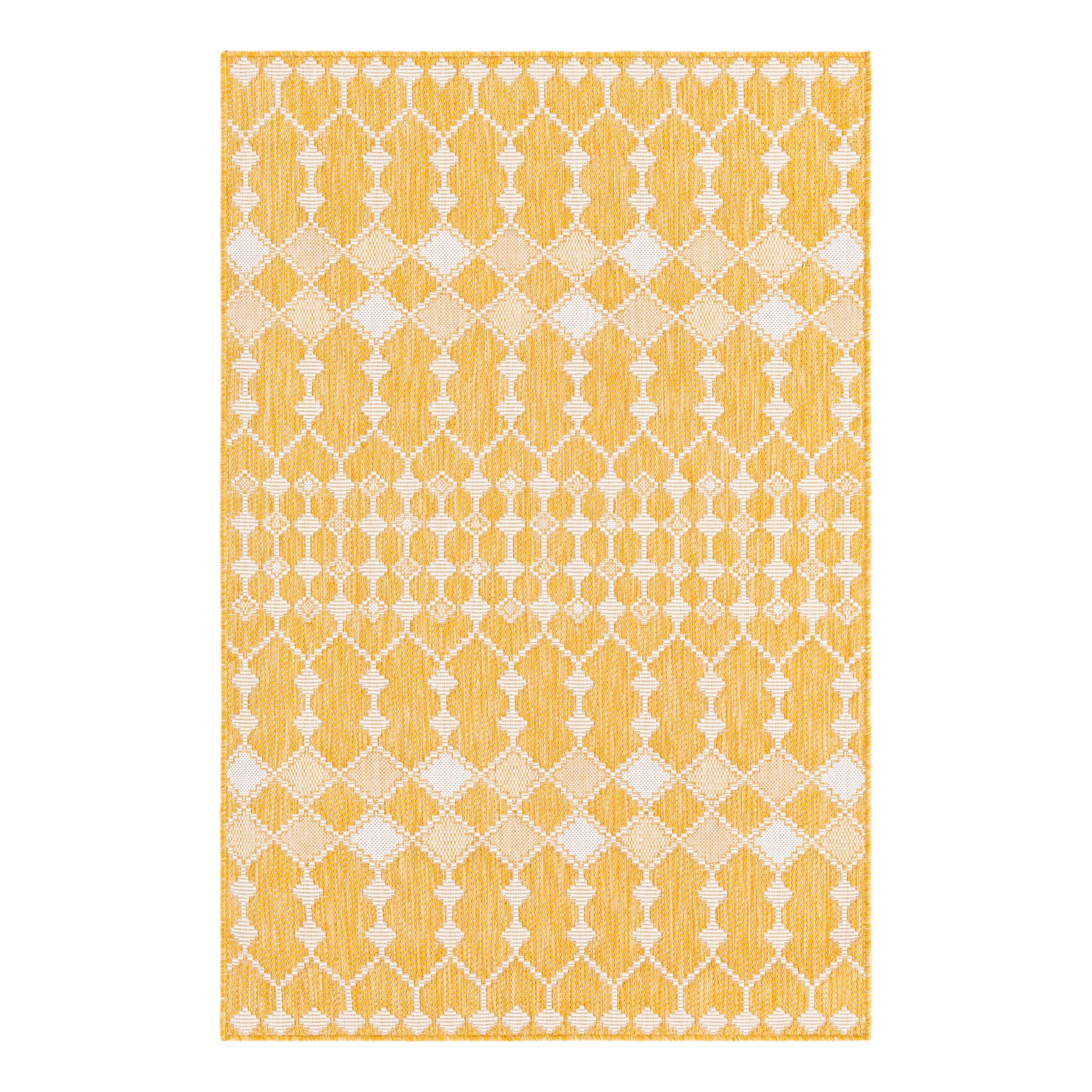 Yellow Synthetic Trellis Outdoor Rectangular 4' x 6' Rug