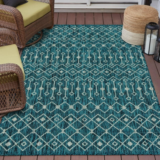 Unique Loom Outdoor Trellis Collection Area Rug - Tribal Trellis (3' 1" x 5' 3" Rectangle Teal/Ivory)