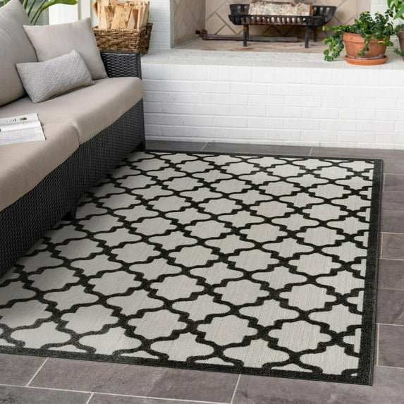 Unique Loom Outdoor Trellis Collection Area Rug - Tulsa (8' x 10' Rectangle Black/Cream)