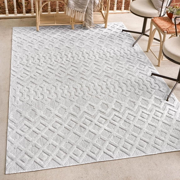 Unique Loom Outdoor Trellis Textured Collection Area Rug - Osage (2' x 3' Rectangle Grey/Gray)