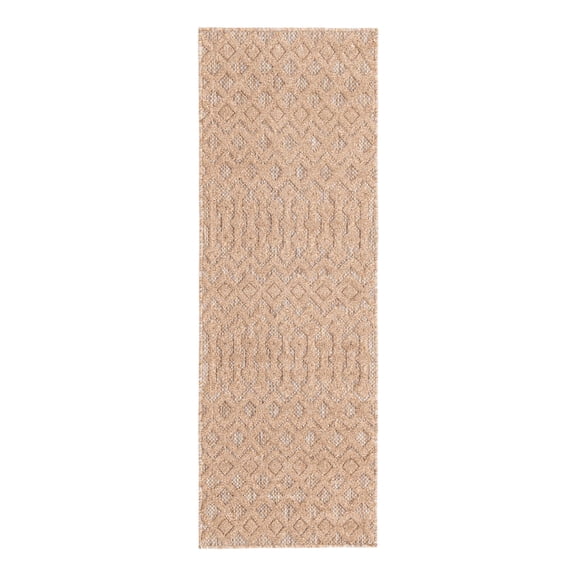 Unique Loom Outdoor Trellis Textured Collection Area Rug - Osage (2' x 6' Runner Beige)