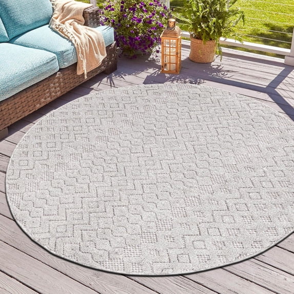 Unique Loom Outdoor Trellis Textured Collection Area Rug - Osage (4' Round Grey/Gray)