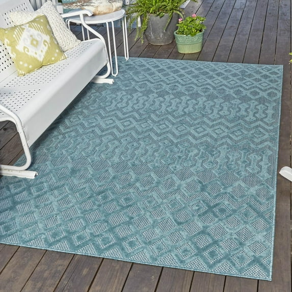 Unique Loom Outdoor Trellis Textured Collection Area Rug - Osage (6' x 9' Rectangle Aqua)