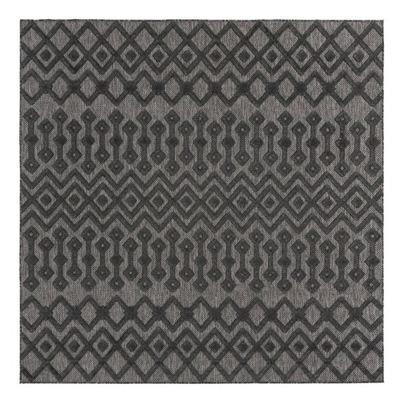 Unique Loom Outdoor Trellis Textured Collection Area Rug - Osage (7' 10" Square Charcoal)