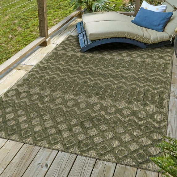 Unique Loom Outdoor Trellis Textured Collection Area Rug - Osage (7' 10" x 10' Rectangle Green)