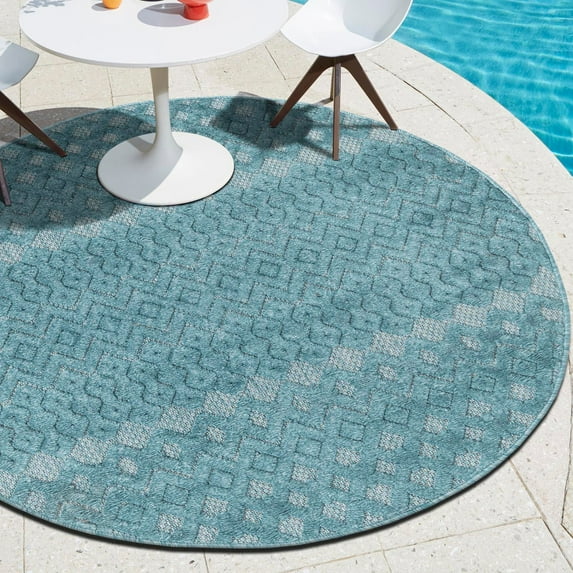 Unique Loom Outdoor Trellis Textured Collection Area Rug - Osage (7' Round Aqua)