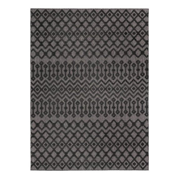 Unique Loom Outdoor Trellis Textured Collection Area Rug - Osage (9' x 12' Rectangle Charcoal)