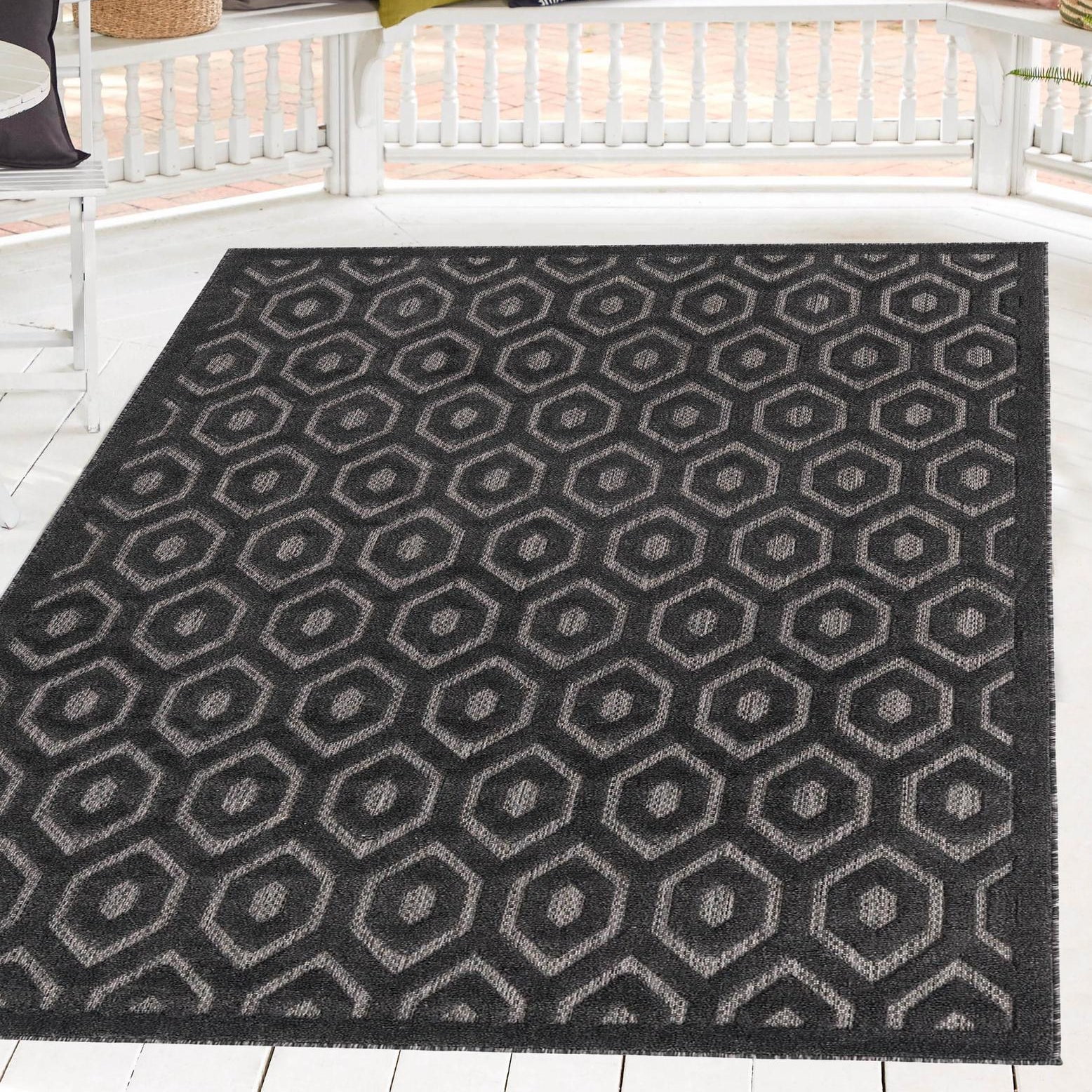 Unique Loom Outdoor Trellis Textured Collection Area Rug - Spatial (2' x 3' Rectangle Charcoal/Ivory)