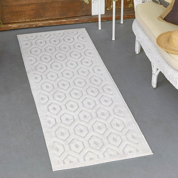 Unique Loom Outdoor Trellis Textured Collection Area Rug - Spatial (2' x 8' Runner Ivory)