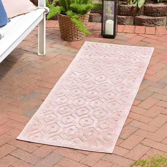 Unique Loom Outdoor Trellis Textured Collection Area Rug - Spatial (2' x 8' Runner Pink)