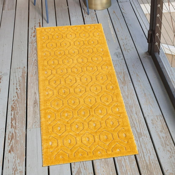 Unique Loom Outdoor Trellis Textured Collection Area Rug - Spatial (2' x 8' Runner Yellow)