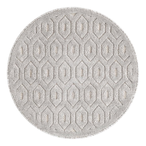 Unique Loom Outdoor Trellis Textured Collection Area Rug - Spatial (3' Round Grey/Gray)