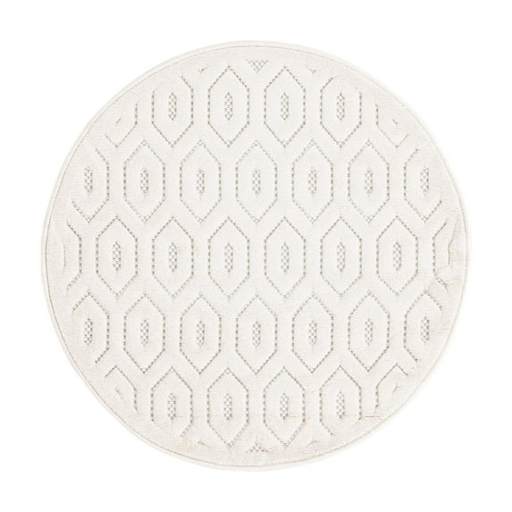 Unique Loom Outdoor Trellis Textured Collection Area Rug - Spatial (3' Round Ivory)
