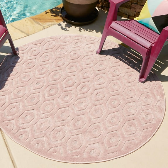 Unique Loom Outdoor Trellis Textured Collection Area Rug - Spatial (4' Round Pink)