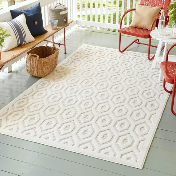 Unique Loom Outdoor Trellis Textured Collection Area Rug - Spatial (4' x 6' Rectangle Ivory)