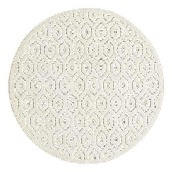 Unique Loom Outdoor Trellis Textured Collection Area Rug - Spatial (5' 3" Round Ivory)