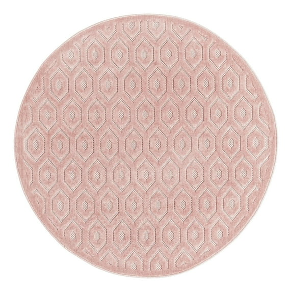 Unique Loom Outdoor Trellis Textured Collection Area Rug - Spatial (5' 3" Round Pink)