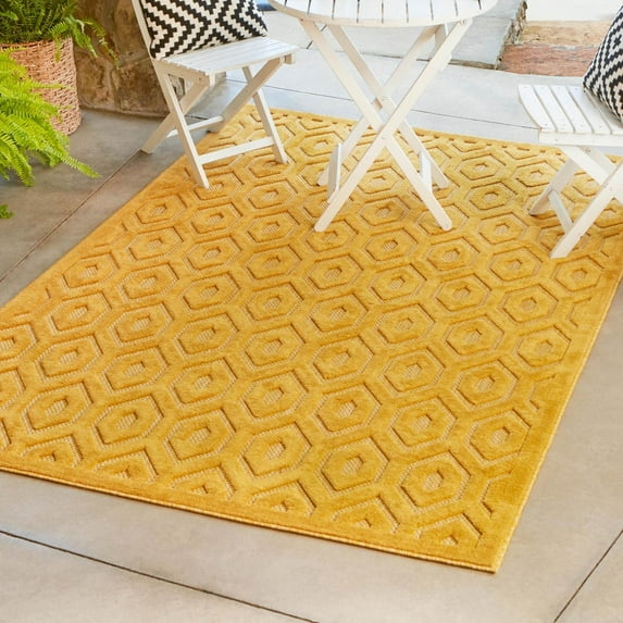 Unique Loom Outdoor Trellis Textured Collection Area Rug - Spatial (5' 3" x 8' Rectangle Yellow)