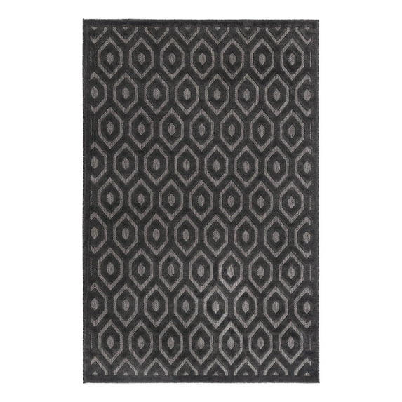 Unique Loom Outdoor Trellis Textured Collection Area Rug - Spatial (6' x 9' Rectangle Charcoal/Ivory)
