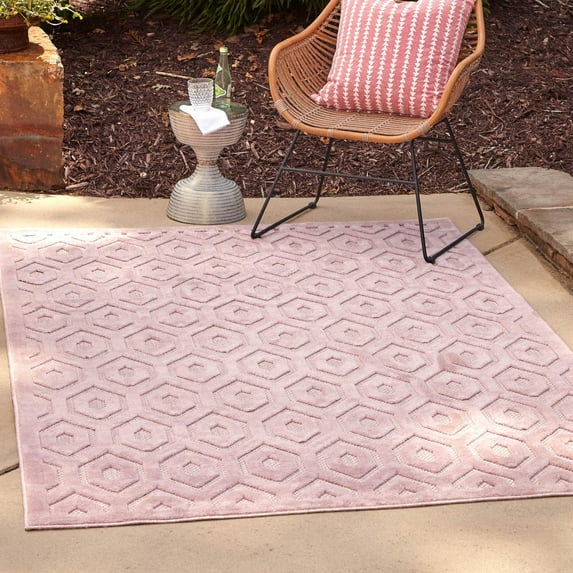 Unique Loom Outdoor Trellis Textured Collection Area Rug - Spatial (6' x 9' Rectangle Pink)