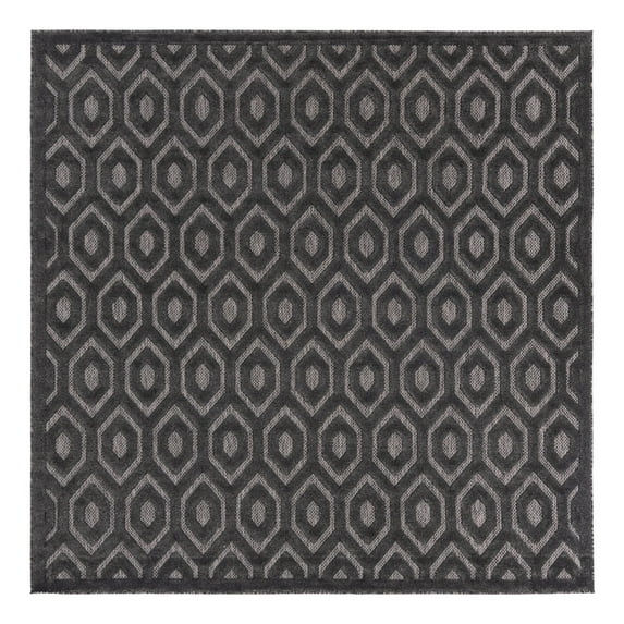Unique Loom Outdoor Trellis Textured Collection Area Rug - Spatial (7' 10" Square Charcoal/Ivory)