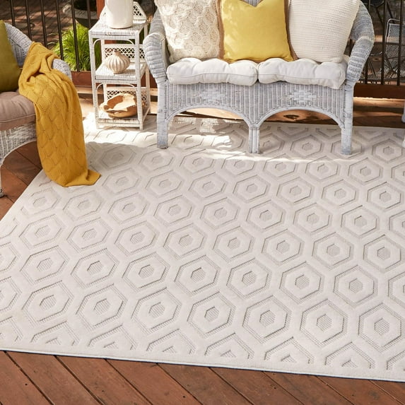 Unique Loom Outdoor Trellis Textured Collection Area Rug - Spatial (7' 10" Square Ivory)