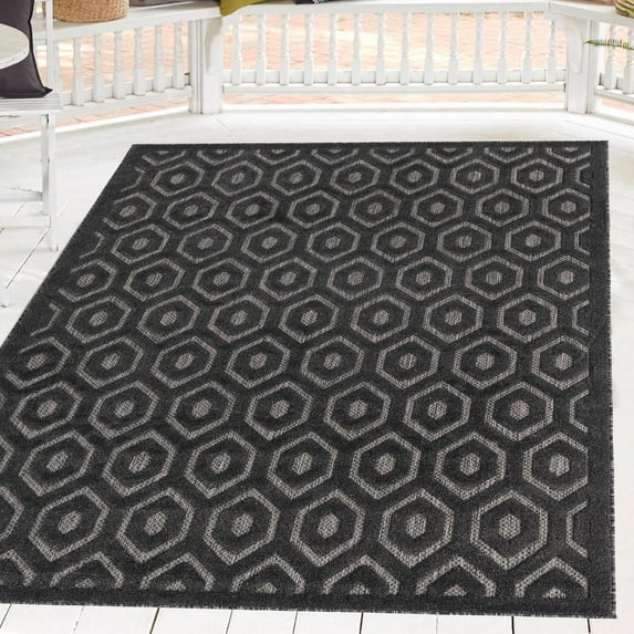 Unique Loom Outdoor Trellis Textured Collection Area Rug - Spatial (7' 10" x 10' Rectangle Charcoal/Ivory)