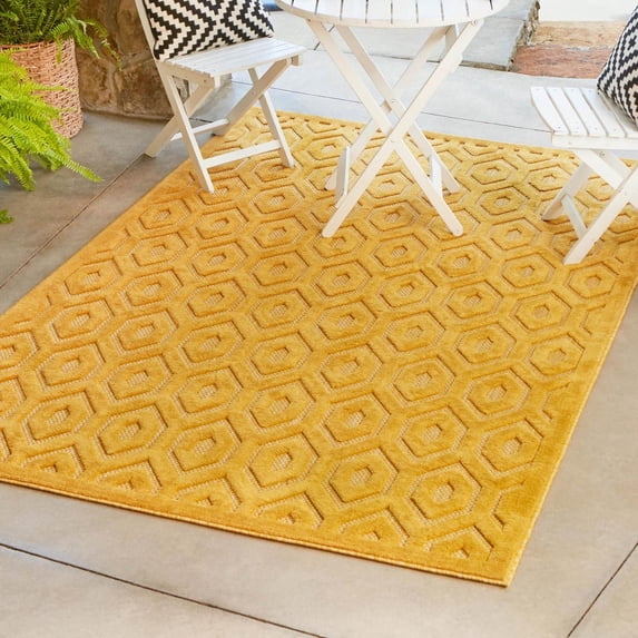 Unique Loom Outdoor Trellis Textured Collection Area Rug - Spatial (9' x 12' Rectangle Yellow)