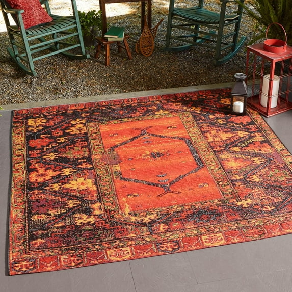 Unique Loom Outdoor Tribal Collection Area Rug - Quepos (10' Square Multi/Black)