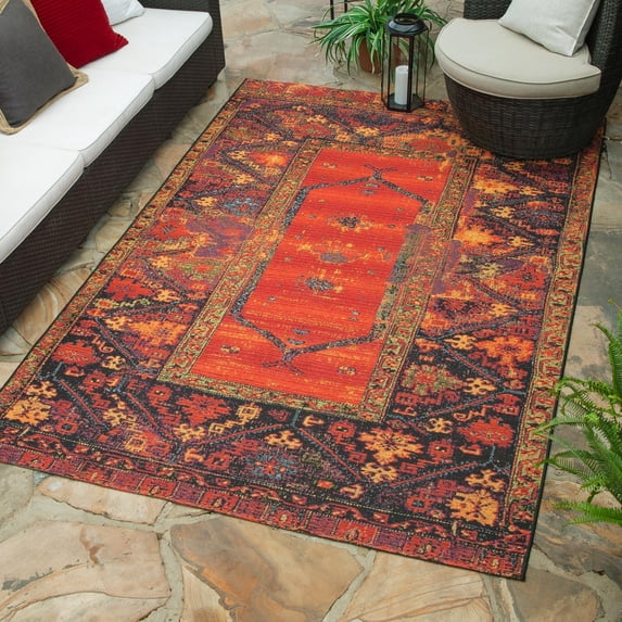 Unique Loom Outdoor Tribal Collection Area Rug - Quepos (10' x 14' 1" Rectangle Multi/Black)