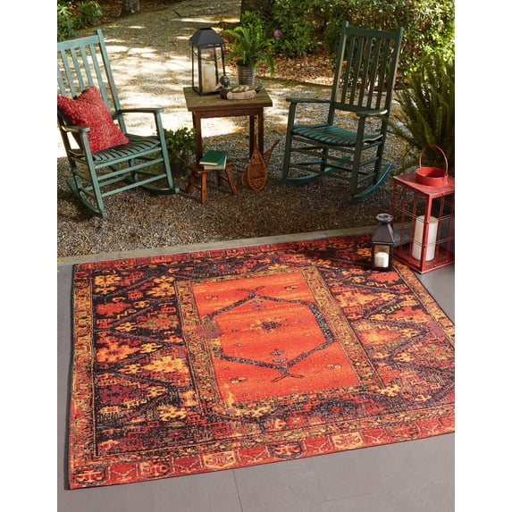 Unique Loom Outdoor Tribal Collection Area Rug - Quepos (12' Square Multi/Black)