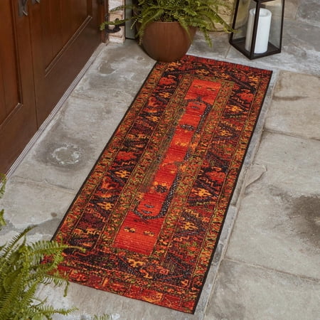 Unique Loom Outdoor Tribal Collection Area Rug - Quepos (2' x 6' Runner Multi/Black)