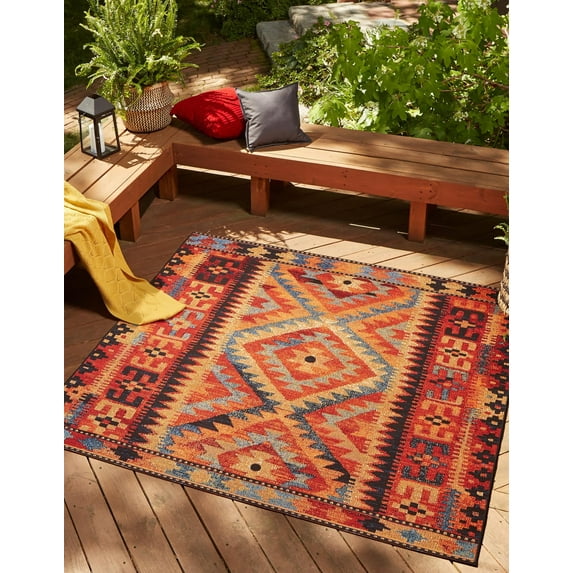 Unique Loom Outdoor Tribal Collection Area Rug - Tortuguero (12' Square Multi/Blue)