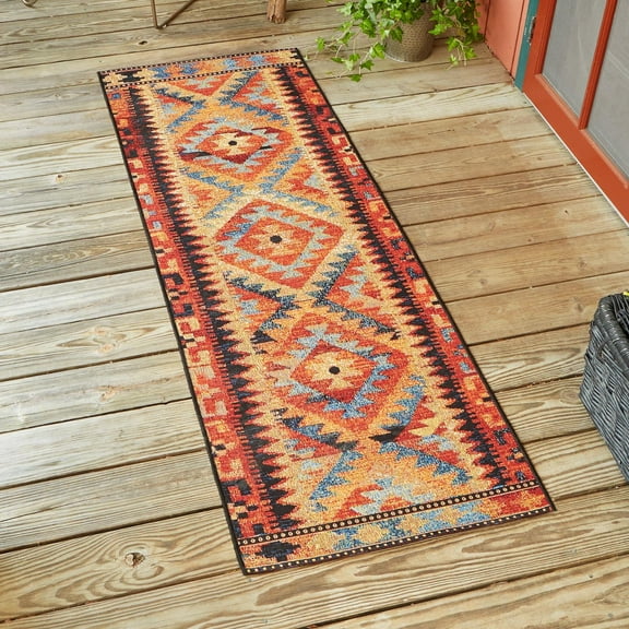 Unique Loom Outdoor Tribal Collection Area Rug - Tortuguero (2' 7" x 5' 3" Runner Multi/Blue)