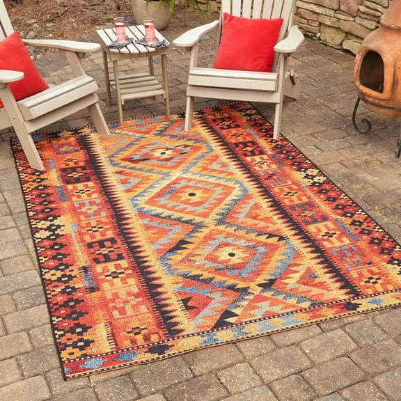 Unique Loom Outdoor Tribal Collection Area Rug - Tortuguero (2' x 3' Rectangle Multi/Blue)
