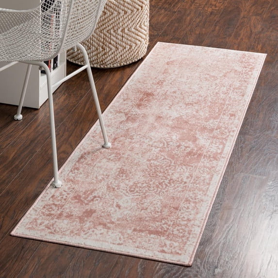 Unique Loom Oxford Collection Area Rug - Bodleian (2' 7" x 12' Runner Pink/Ivory)
